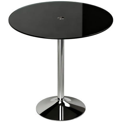 Round Bistro Dining Table | 8mm Tempered Glass Top | Steel Frame | Non-Slip Foot | Ø70x75.5cm | 20kg | Black
