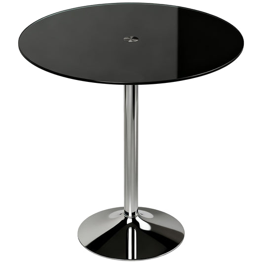 Round Bistro Dining Table | 8mm Tempered Glass Top | Steel Frame | Non-Slip Foot | Ø70x75.5cm | 20kg | Black