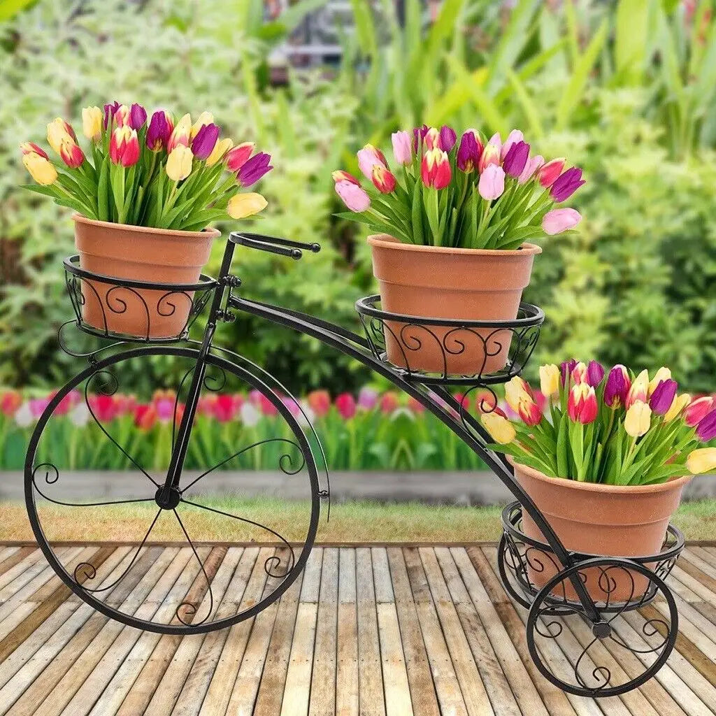 Tricycle Plant Stand Flower Pot Cart Holder 3 Tier Metal Plant Stand for Home Garden Patio