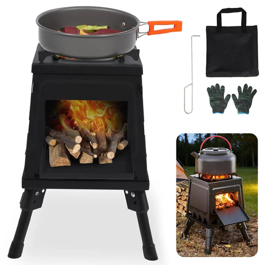 Foldable Wood Burner Stove Portable Firewood Outdoor Camping Wood-Burning Stove For Hiking Traveling 