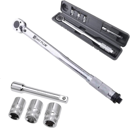 Ratchet Torque Wrench 28-210Nm, 1/2" Wheel Bolt Wheel Nut Wrench Incl. Extension & Wheel Bolt Sockets 17mm / 19mm / 21mm