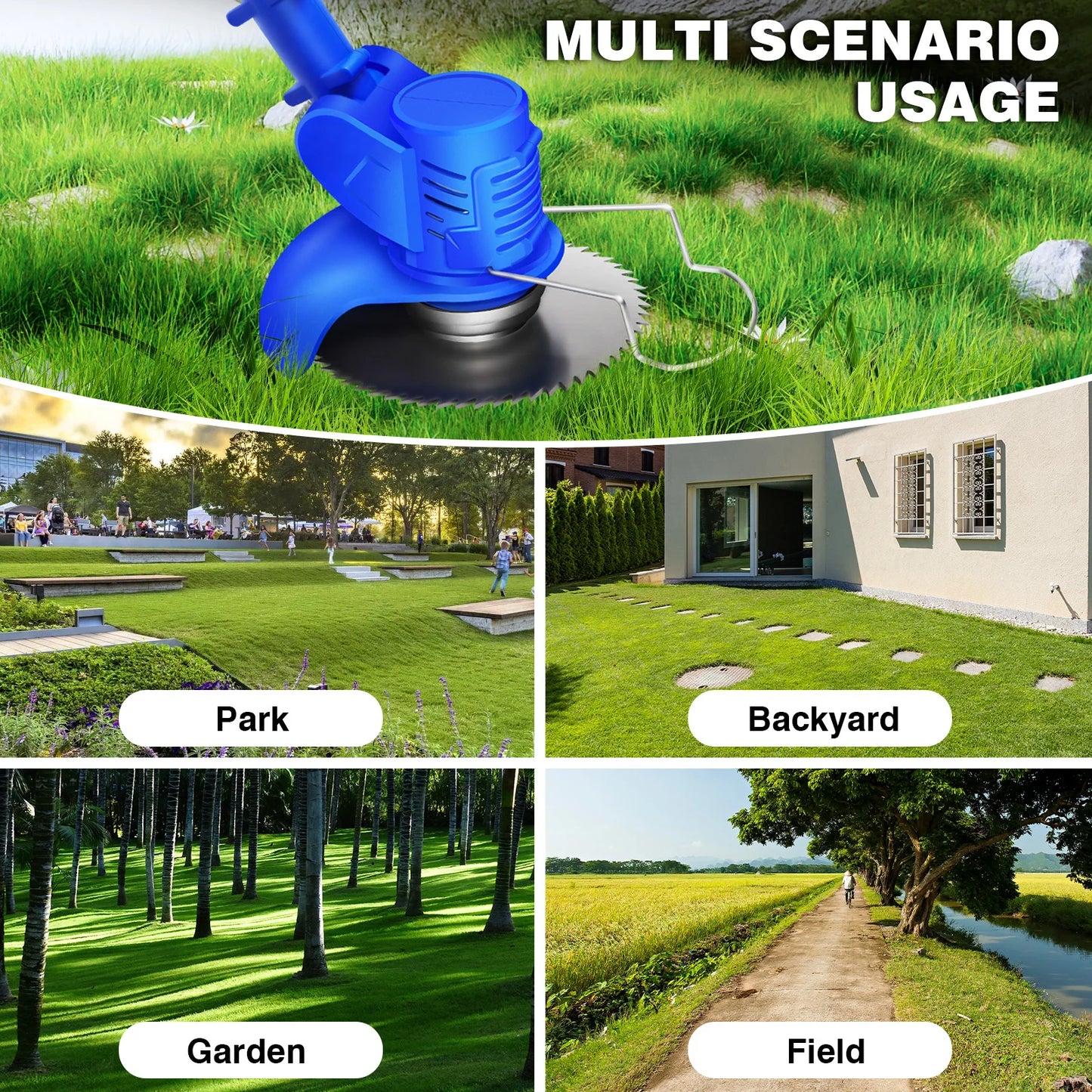 Electric Garden Cordless Strimmer Lawn Kit With Blades, Detachable Grass Trimmer with 21V Li-Ion Batteries & Charger