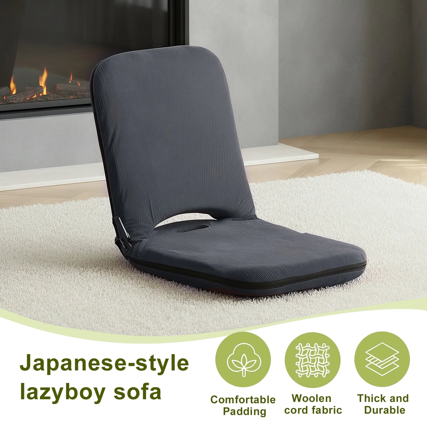 5-Position Adjustable Floor Chair Lazy Sofa Recliner for Reading Gaming (Grey)