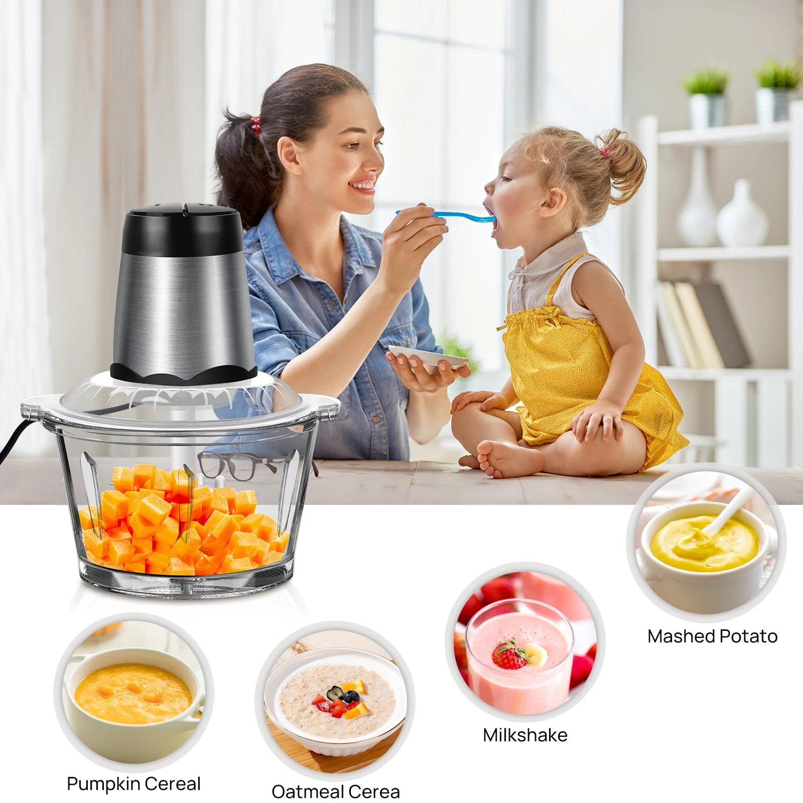 2L Electric Food Vegetable Small Food Processor Meat Mincer Chopper, Grinder Mixer Electric Dicer With 2 Speeds 
