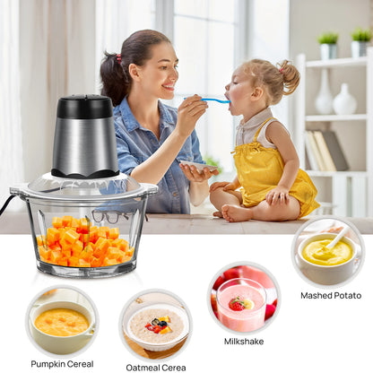 2L Electric Food Vegetable Small Food Processor Meat Mincer Chopper, Grinder Mixer Electric Dicer With 2 Speeds 