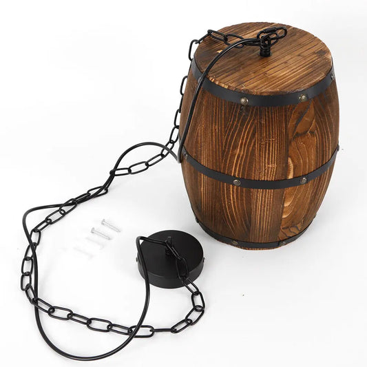 Retro Vintage Style Hanging Vintage Wine Barrel Light Wooden Rustic Old West Cafe Bar Ceiling Lamp