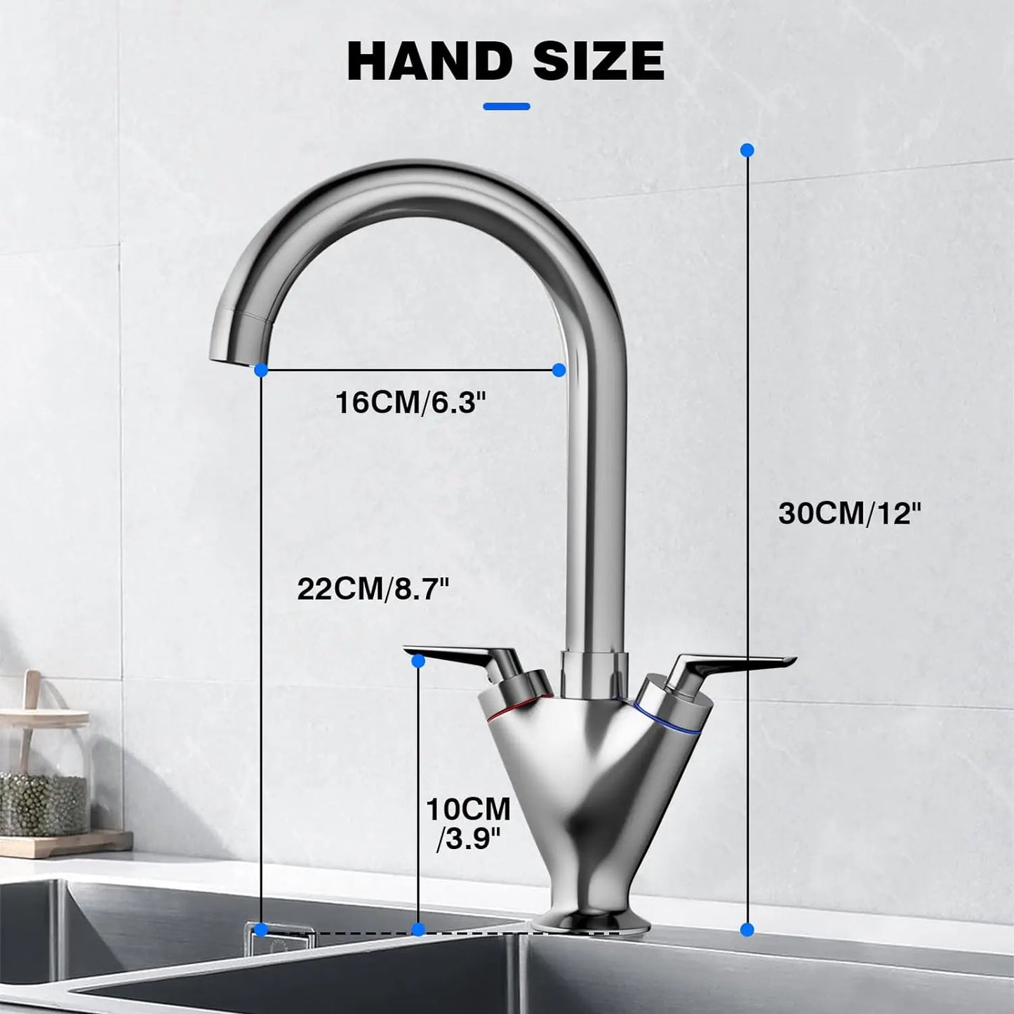 Kitchen Mixer Tap Traditional 360° Swivel Spout Monobloc Basin Taps Faucet Twin Lever Hot & Cold Water Control With Hoses