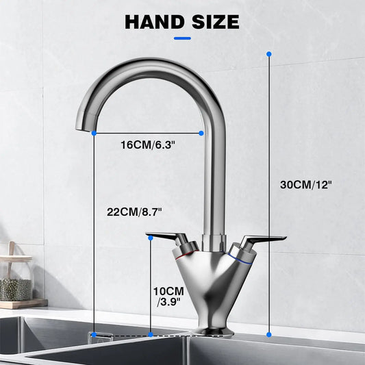 Kitchen Mixer Tap Traditional 360° Swivel Spout Monobloc Basin Taps Faucet Twin Lever Hot & Cold Water Control With Hoses