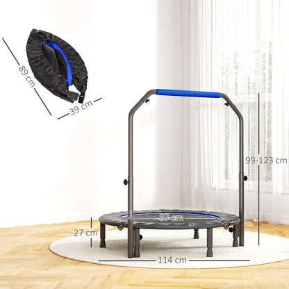 45" Foldable Mini Fitness Trampoline, with Adjustable Foam Handle, Blue / Orange / Pink