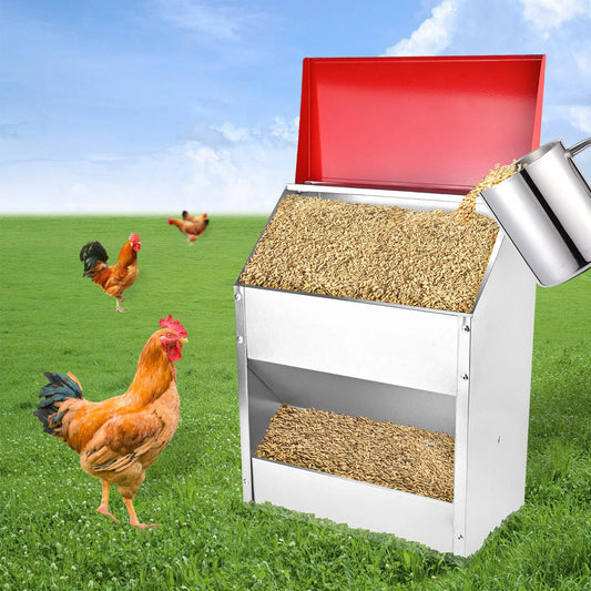 10Lbs Galvanized Steel Poultry Chicken Feeder Weatherproof Lid for Chickens Duck