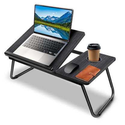 Foldable Laptop Bed Table Desk Notebook Stand With Cup Slot Reading Holder With Adjustable Height Angle Laptop Bed Tray, Black
