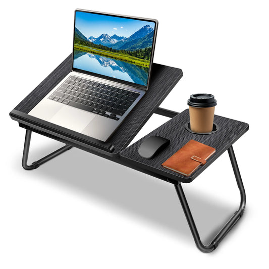 Foldable Laptop Bed Table Desk Notebook Stand With Cup Slot Reading Holder With Adjustable Height Angle Laptop Bed Tray, Black