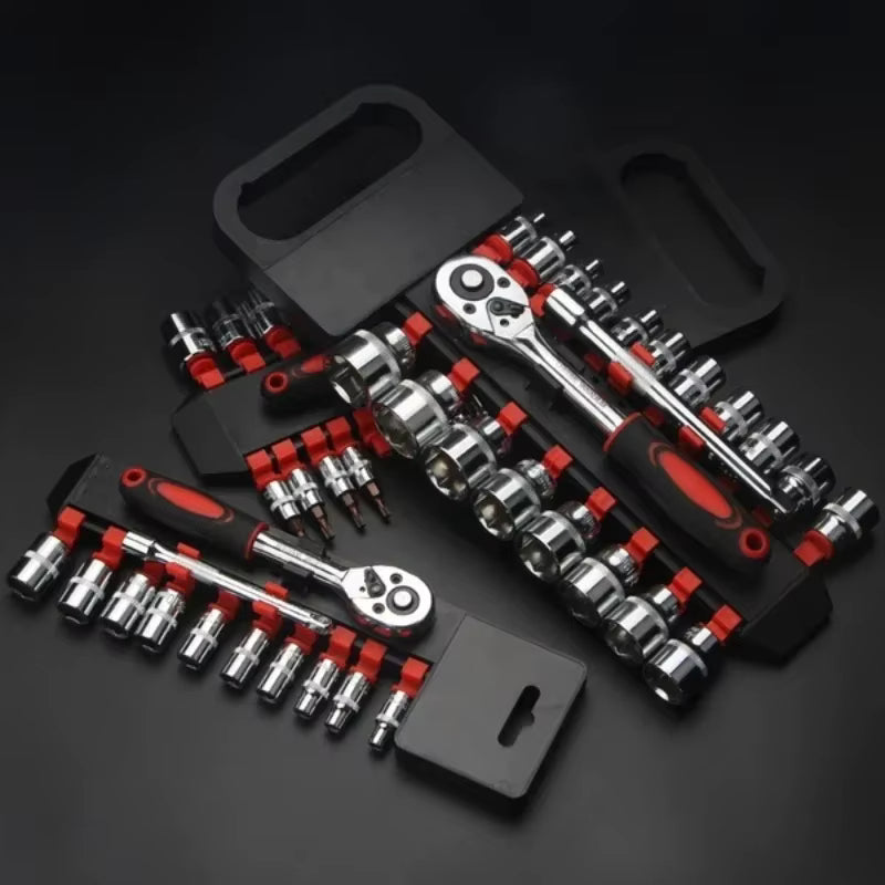 1/4" Drive Ratchet Socket Wrench Set | Silver | 45# Steel Chrome Plated | 10 Metric Sockets 4-13mm | Extension Rod | 410g | Car Motorcycle Repair | Hand Tool