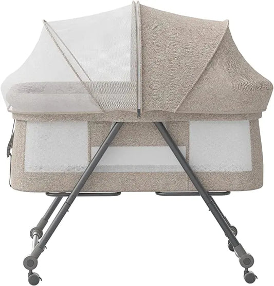 UBRAVOO Baby Grab-And-Go Travel Cot With Mattress & Silent Wheels, Rocking Crib Convertible