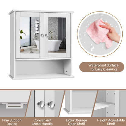 EFAN 3 Tier Mirror Cabinet Wall Mounted Cabinet Storage with Mirror and Double Door, Bathroom Storage Shelf Organizer Unit