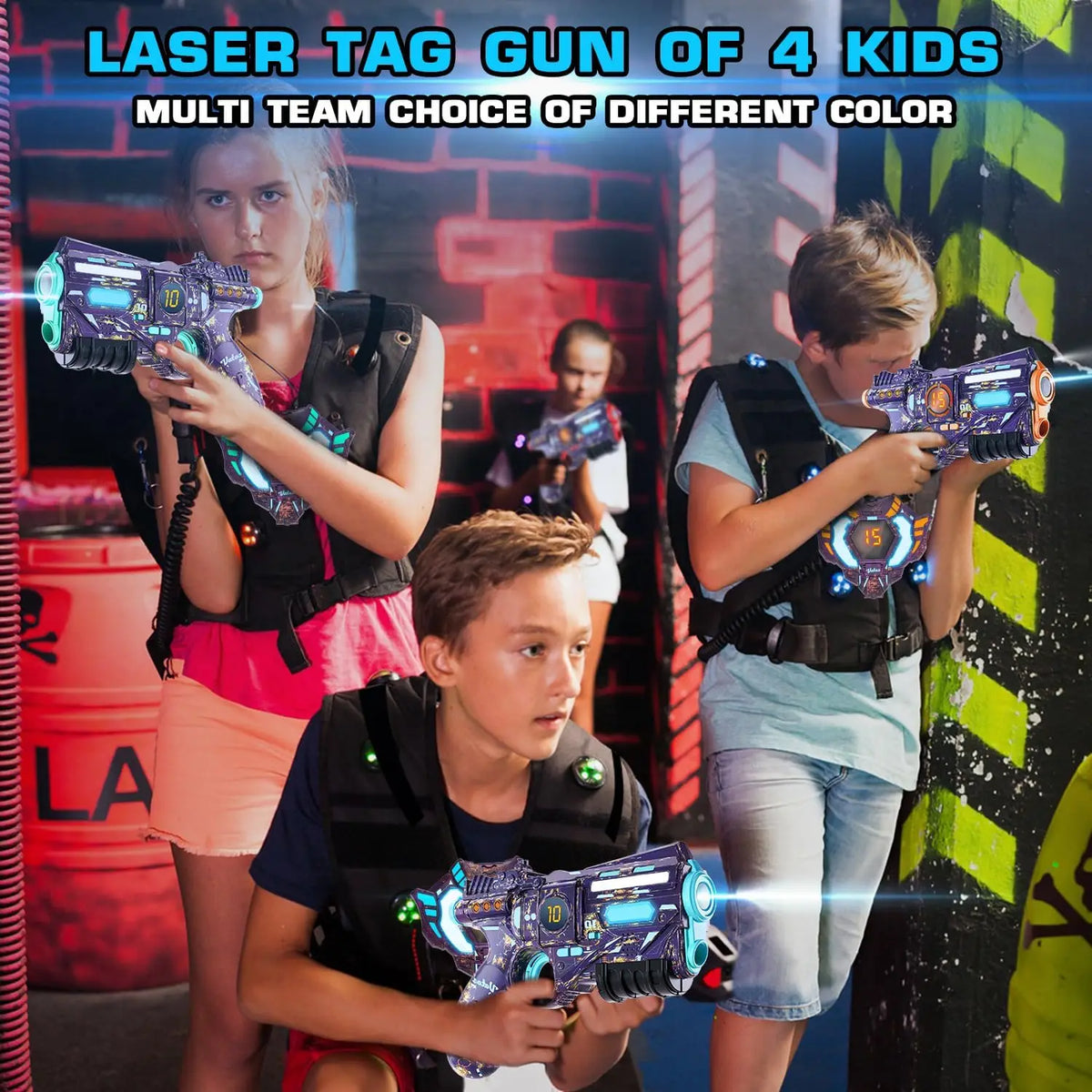 Pack Laser Tag VATOS Rechargeable – 4 Pistolets + Gilets, 5 Modes, Infrarouge, Pour Enfants Et Adultes