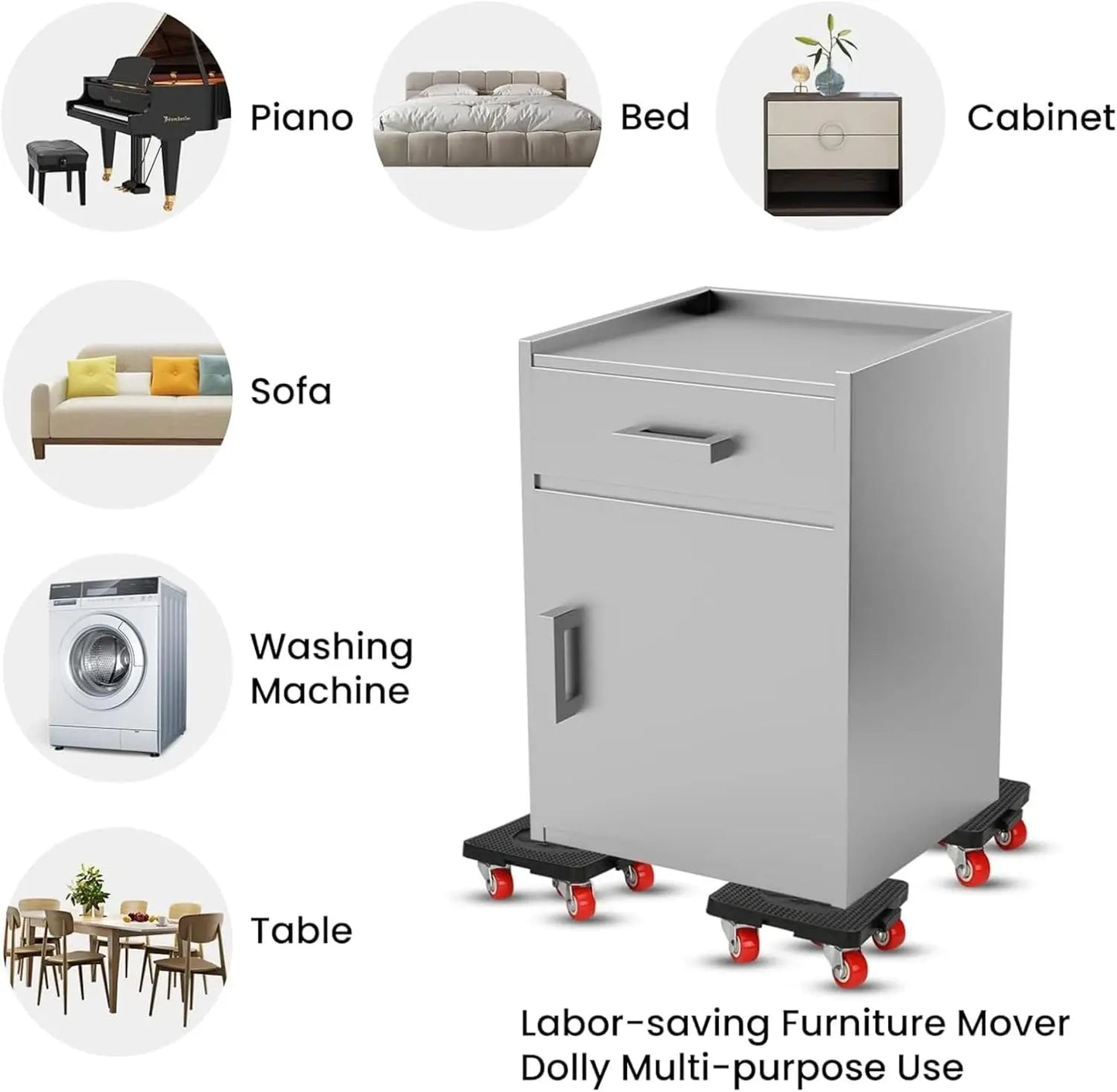 New Furniture Movers with Wheels Portable 4 Wheels Furniture Dolly Furniture Mover Tool with 360°Rotation Rubber Wheels