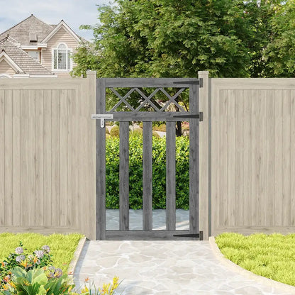 Wooden Garden Gate Pedestrian Fence Yard Door Security Barrier With Cross Top
