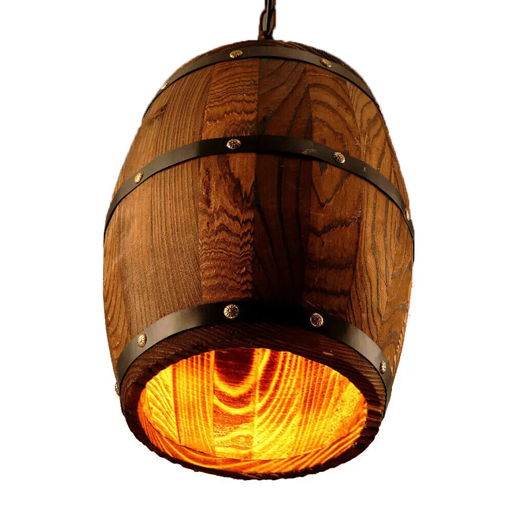 Retro Vintage Style Hanging Vintage Wine Barrel Light Wooden Rustic Old West Cafe Bar Ceiling Lamp