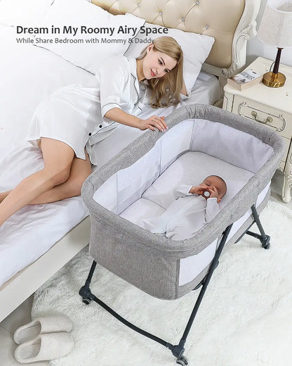 UBRAVOO Baby Grab-And-Go Travel Cot With Mattress & Silent Wheels, Rocking Crib Convertible