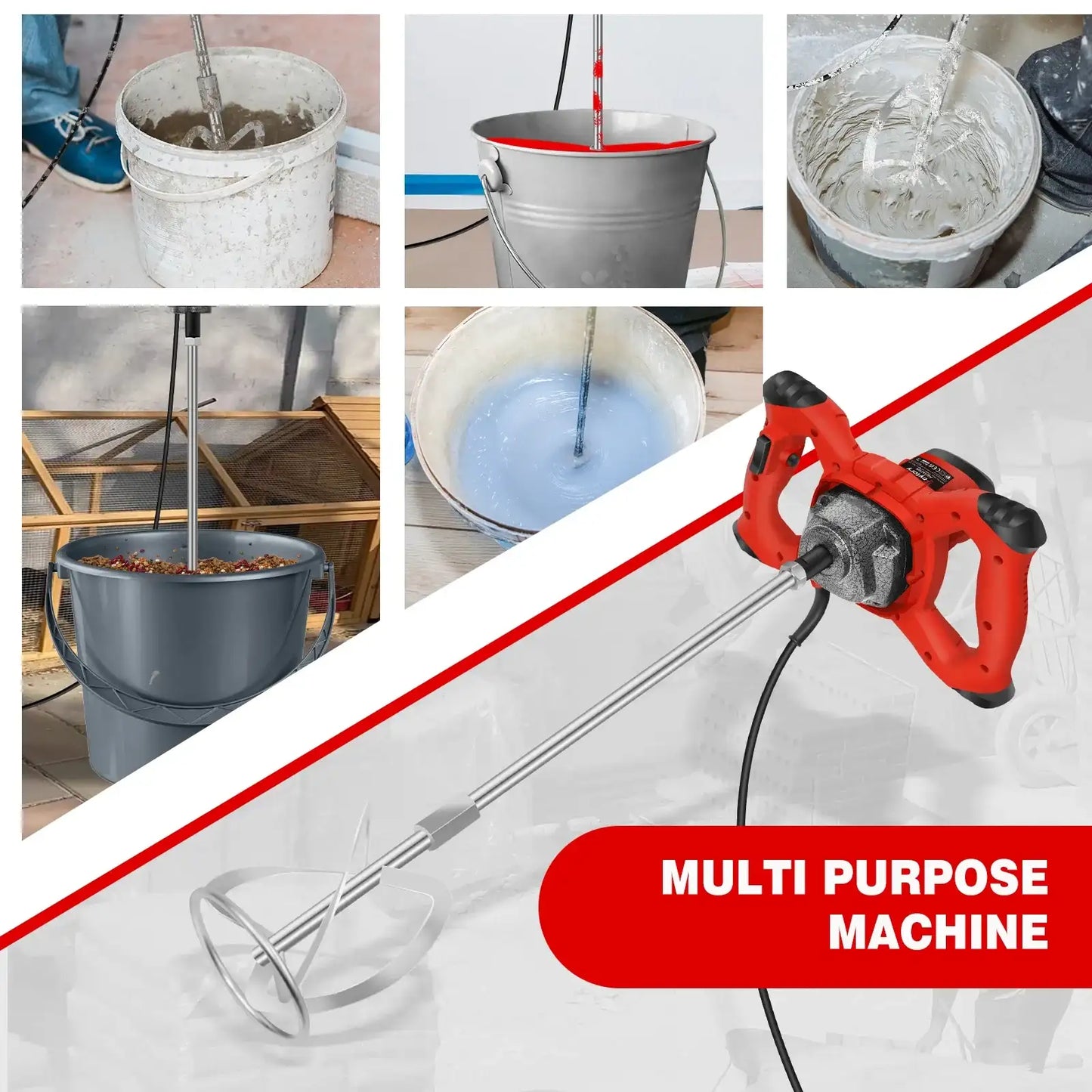 2600W Corded Electric Handheld Concrete Cement Paddle Mixer Machine Adjustable 6 Speed Stirrer Mix Stirring Tool With M14 Mixing Rod