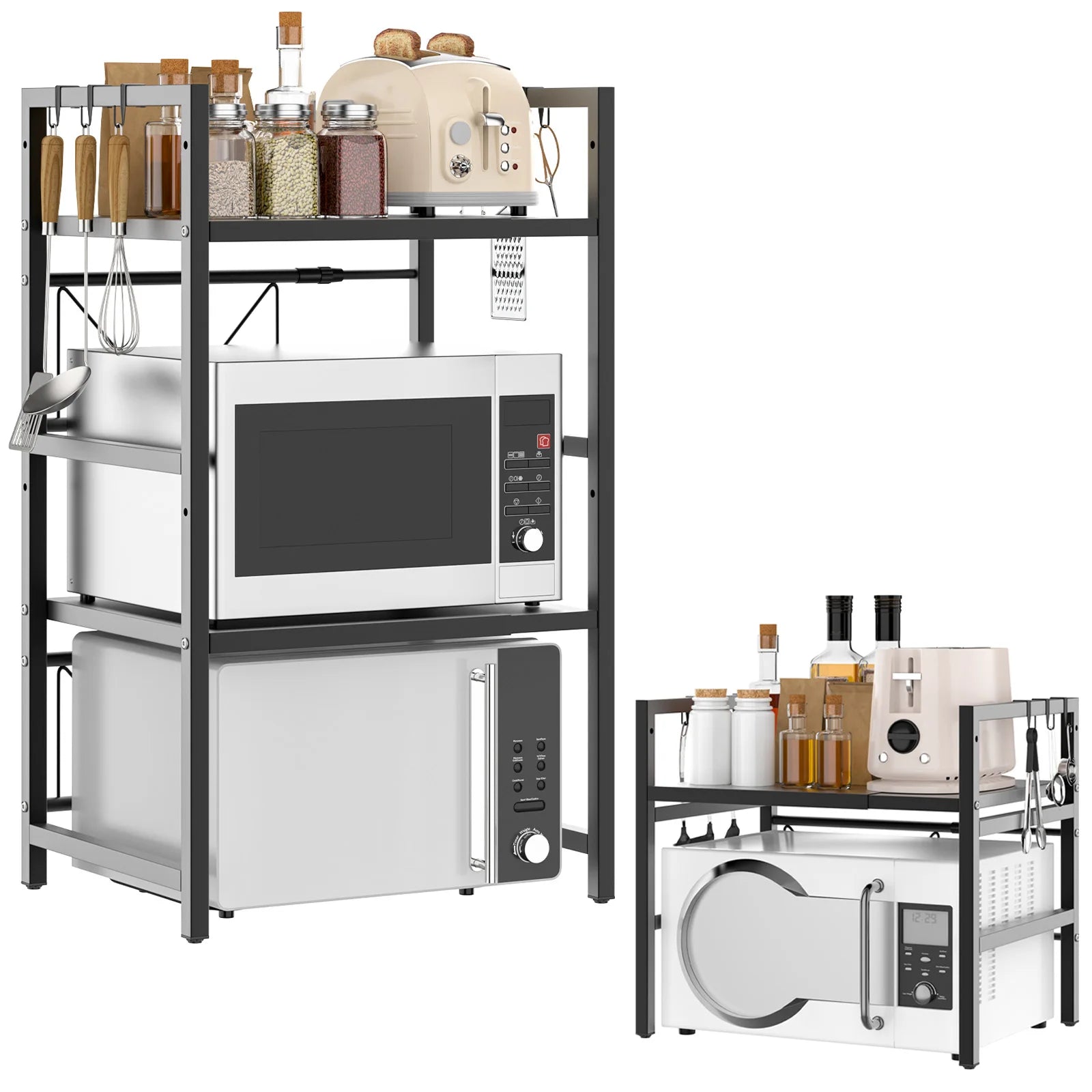 Expandable Microwave Oven Rack Shelf Stand Storage Holder Kitchen Corner Storage Organiser Desktop Printer Shelf 