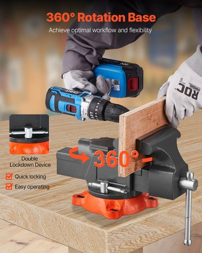 Succebuy Bench Vise 5"/5.5"/8" Jaw Width Multipurpose Vise with 360° Swivel Locking Base Vise with Anvil for Clamping round Pipe