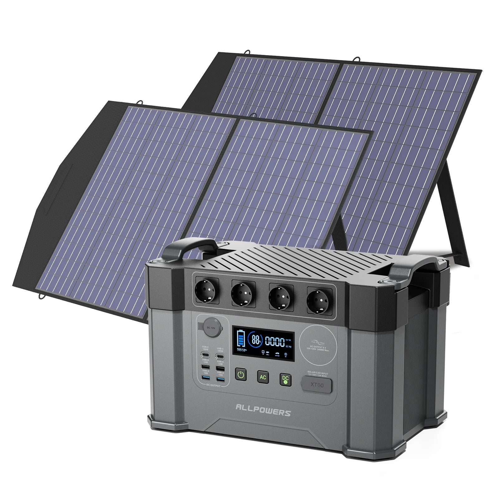 ALLPOWERS Solar Generator 2000W Battery Charger,110V/230V Pure Sine Wave AC Outlet with 2×100W Portable Solar Panel for Outdoors