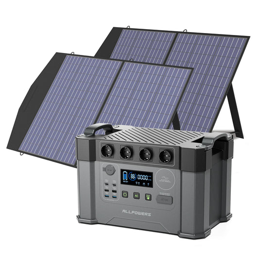 ALLPOWERS Solar Generator 2000W Battery Charger,110V/230V Pure Sine Wave AC Outlet with 2×100W Portable Solar Panel for Outdoors