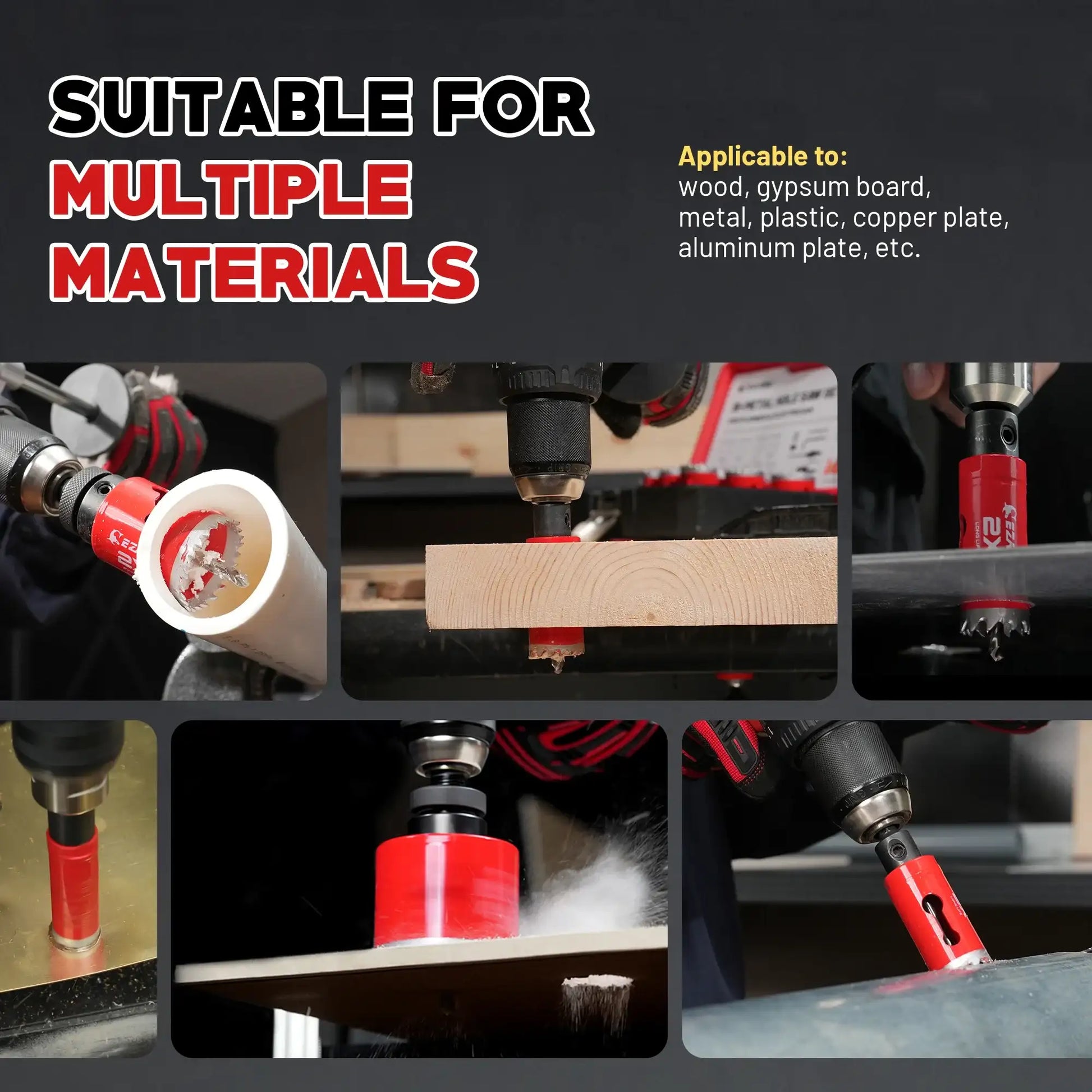 EZARC 16 Piece Bi-Metal Hole Saw Set Mandrels Drill Bits Installation Plate Hex Key For Wood Metal Plywood PVC Board - 19-64mm