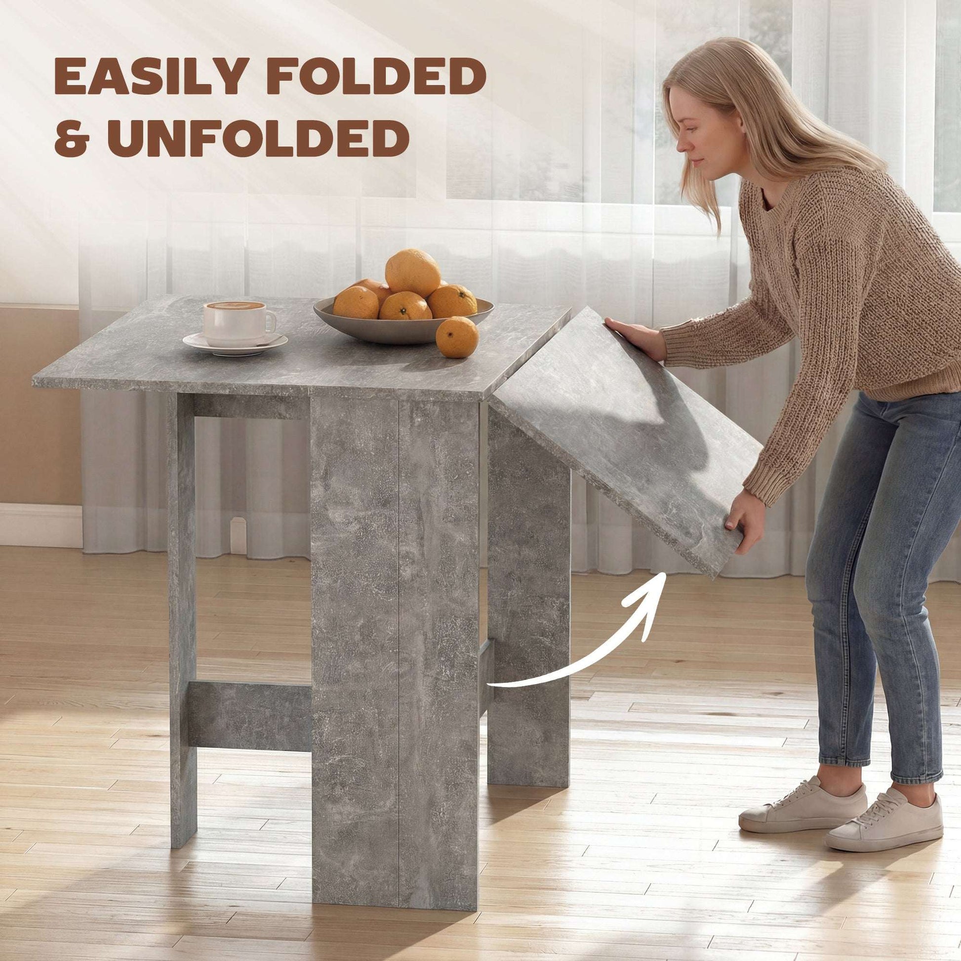 Retro Vintage Style Folding Dining Table, Space-Saving Drop Leaf Kitchen Table for 4-6 People Grey