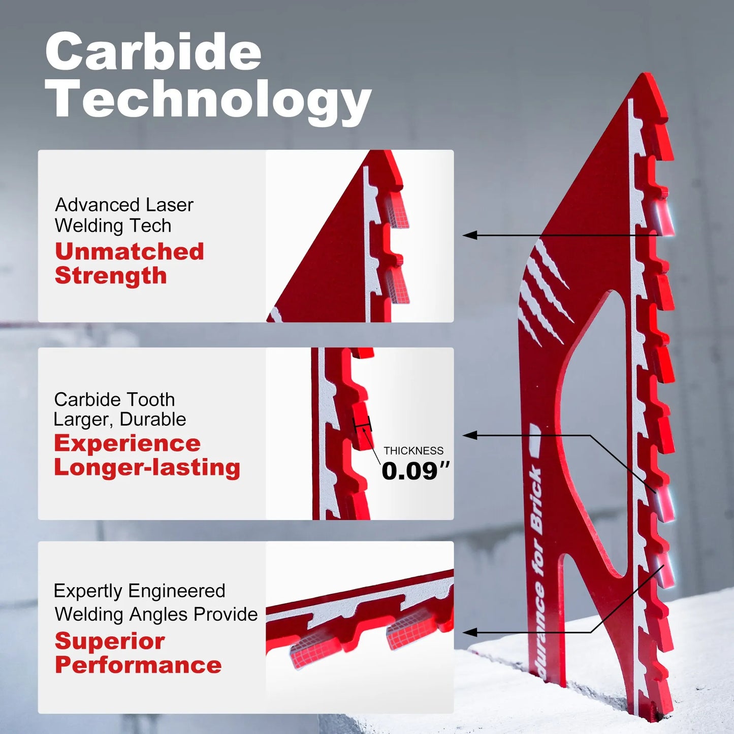EZARC Demolition Masonry Reciprocating Saw Blade, Carbide Saw all Blades for Cutting Aerated Concrete, Concrete Block, Brick 
