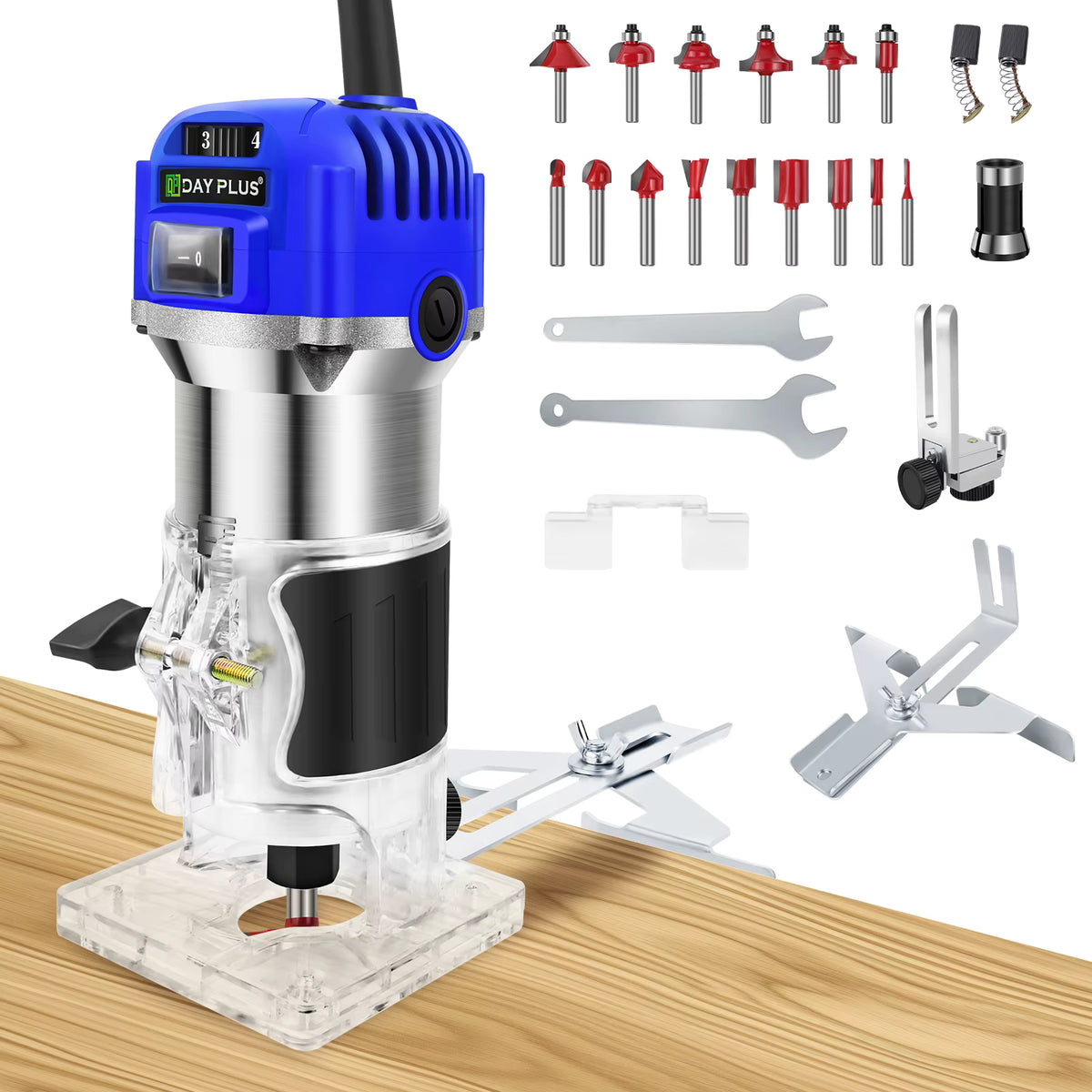 Adams Wells Router 3800W Palm Router & Wood Trimmer Kit – 6-Speed, 15 Router Bits Included ...