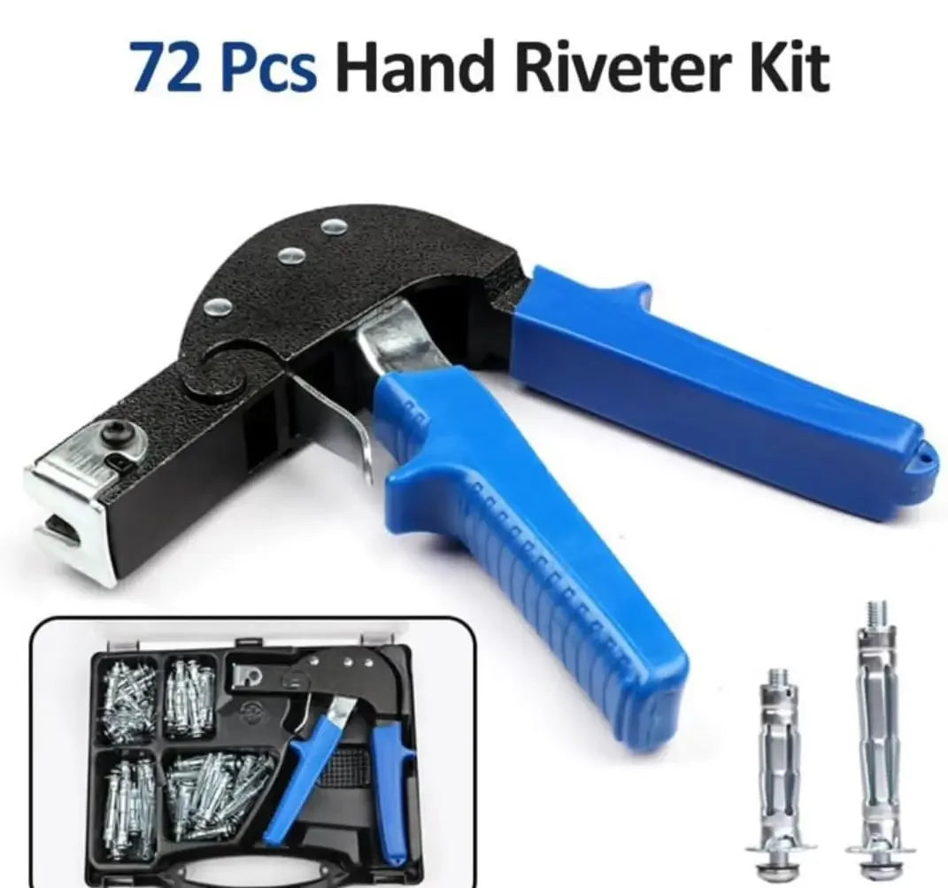 72Pcs Hand Riveter Kit Wall Anchor Screws Gun Heavy Duty Metal Tool Hollow Wall Anchors Gun Plasterboard Fixing Gun Cheville