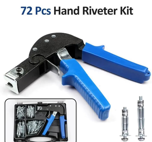 72Pcs Hand Riveter Kit Wall Anchor Screws Gun Heavy Duty Metal Tool Hollow Wall Anchors Gun Plasterboard Fixing Gun Cheville