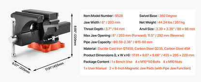 Succebuy Bench Vise 5"/5.5"/8" Jaw Width Multipurpose Vise with 360° Swivel Locking Base Vise with Anvil for Clamping round Pipe