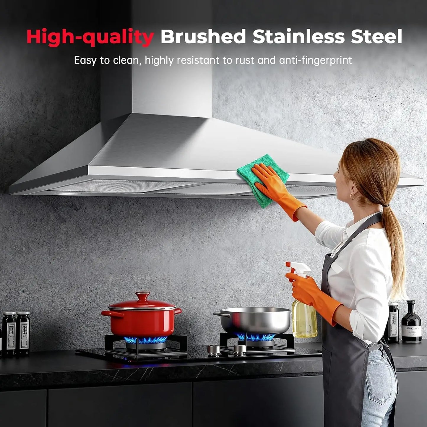 SNDOAS 90Cm Chimney Hood, 400M³/H, A+++ Energy, 3 Speed, Dual Mode (Recirculating/Ducting), Brushed Stainless Steel