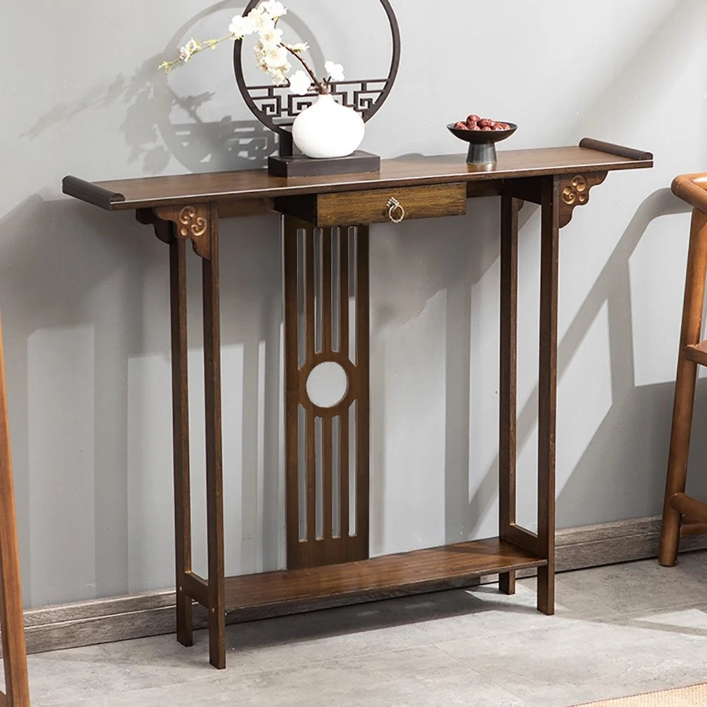 Ancient Oriental Hall Console Accent Table For Entryway With Drawer Storage Shelf Natural Bamboo Wood Furniture