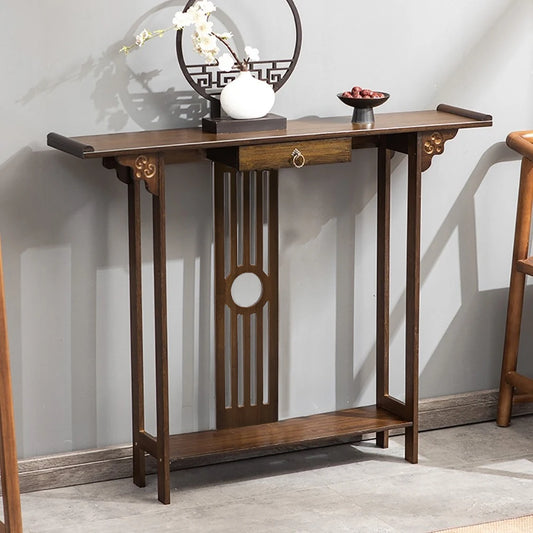 Ancient Oriental Hall Console Accent Table For Entryway With Drawer Storage Shelf Natural Bamboo Wood Furniture