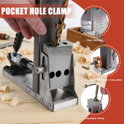 Pocket Hole Jig Kit Adjustable Portable Pocket Joinery Screw Kit with 3/8In Drill Bits for DIY Woodworking Carpentry Locator