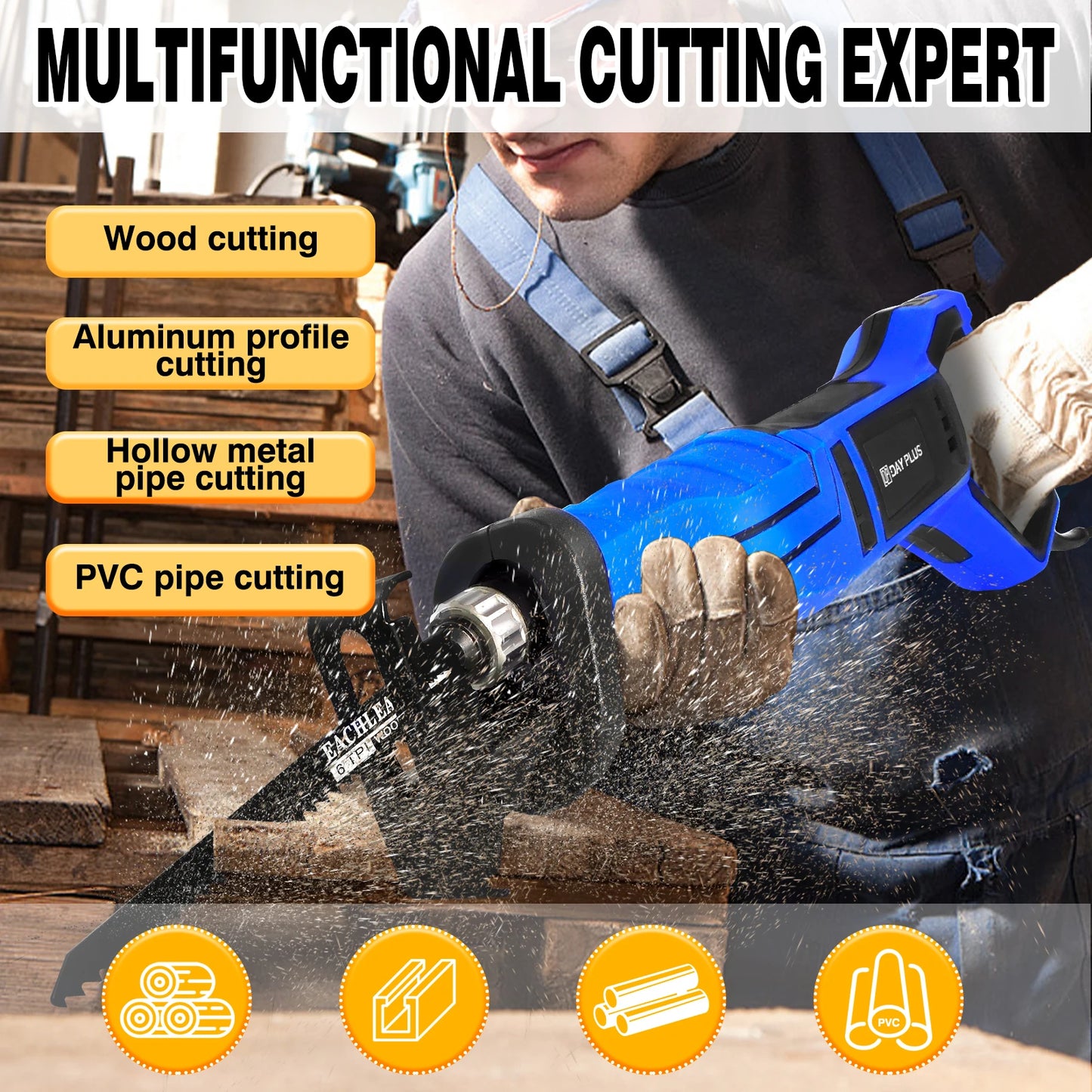 900W Reciprocating Saw with 5PCS Saw Blades for Wood PVC Metal Cutting, Variable Speed,28Mm Stroke Length Electric Saw