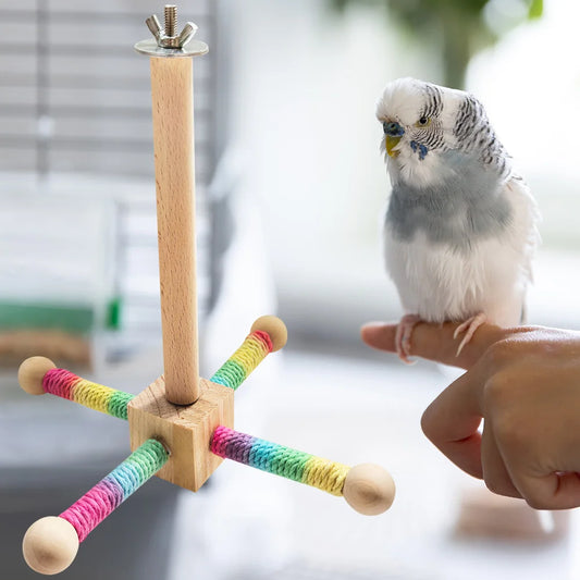 Wooden Parrot Rotating Windmill Toy with Bearing Interactive Parrot Stand Wear Resist Parrot Windmill Toy Station for Pet Gift