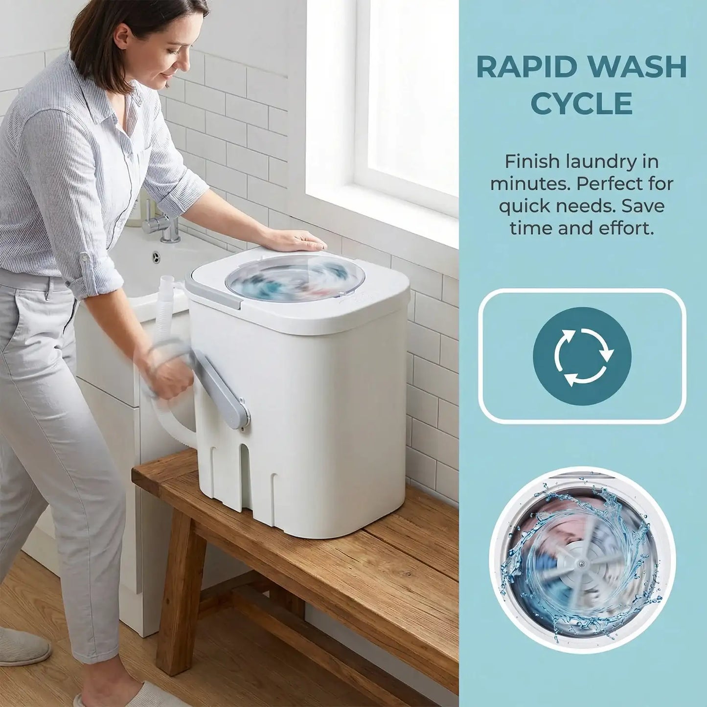 Portable Mini Washing Machine with Drain Hose Hand Crank Drum Washing Machine for Camping Apartments Dorms RV Business Trip