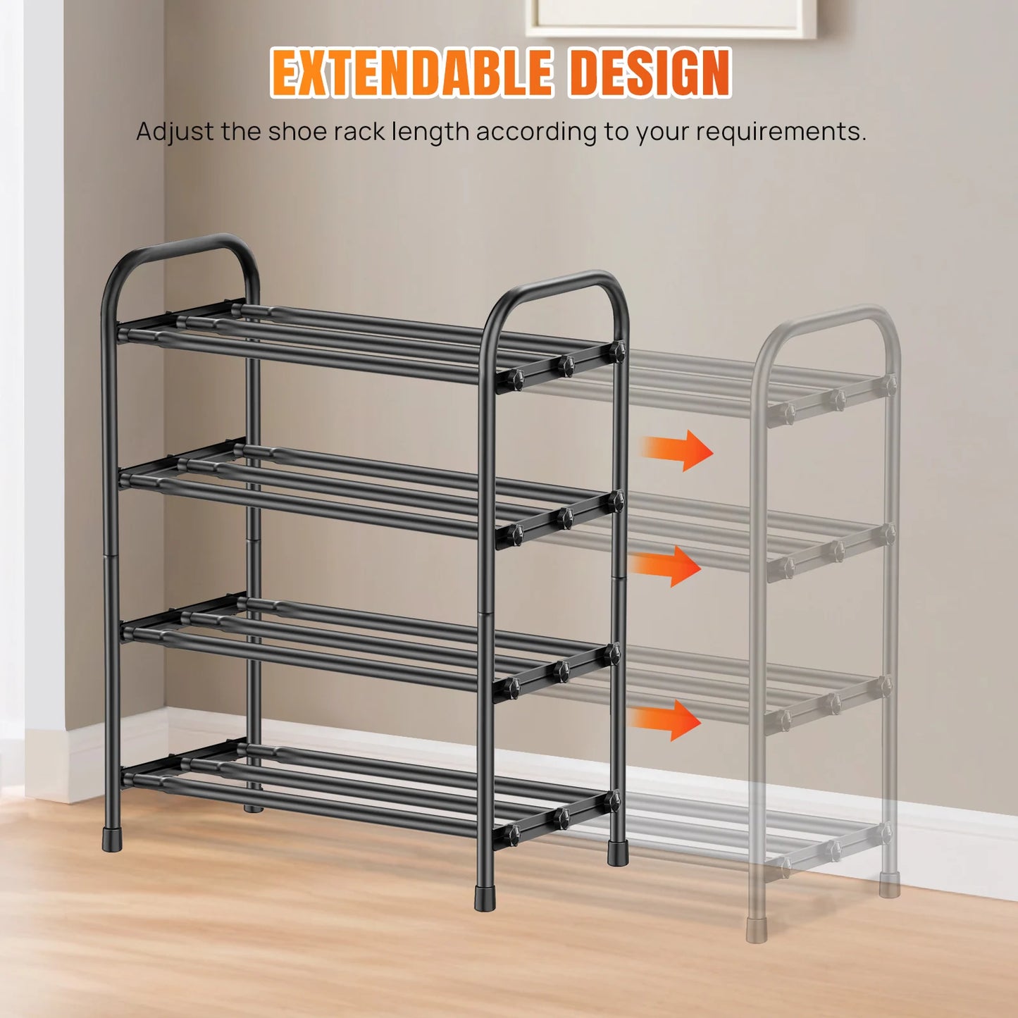 Adjustable Expandable Shoe Rack Organiser Shelf For Closet, Black Metal Free Standing Shoe Rack Store 2/3/4 Tier