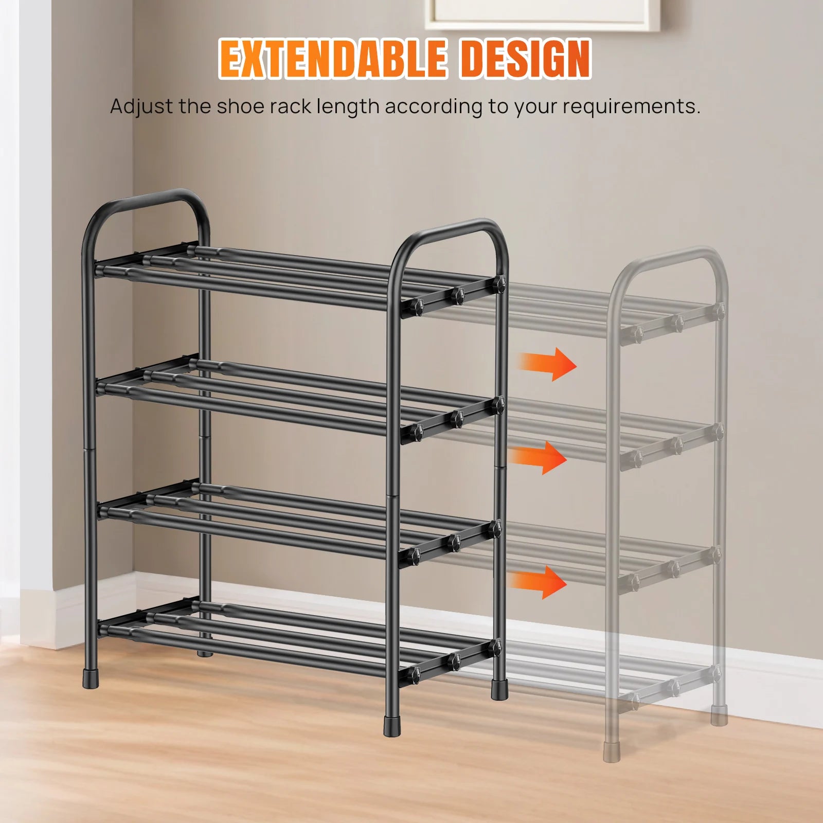 Adjustable Expandable Shoe Rack Organiser Shelf For Closet, Black Metal Free Standing Shoe Rack Store 2/3/4 Tier