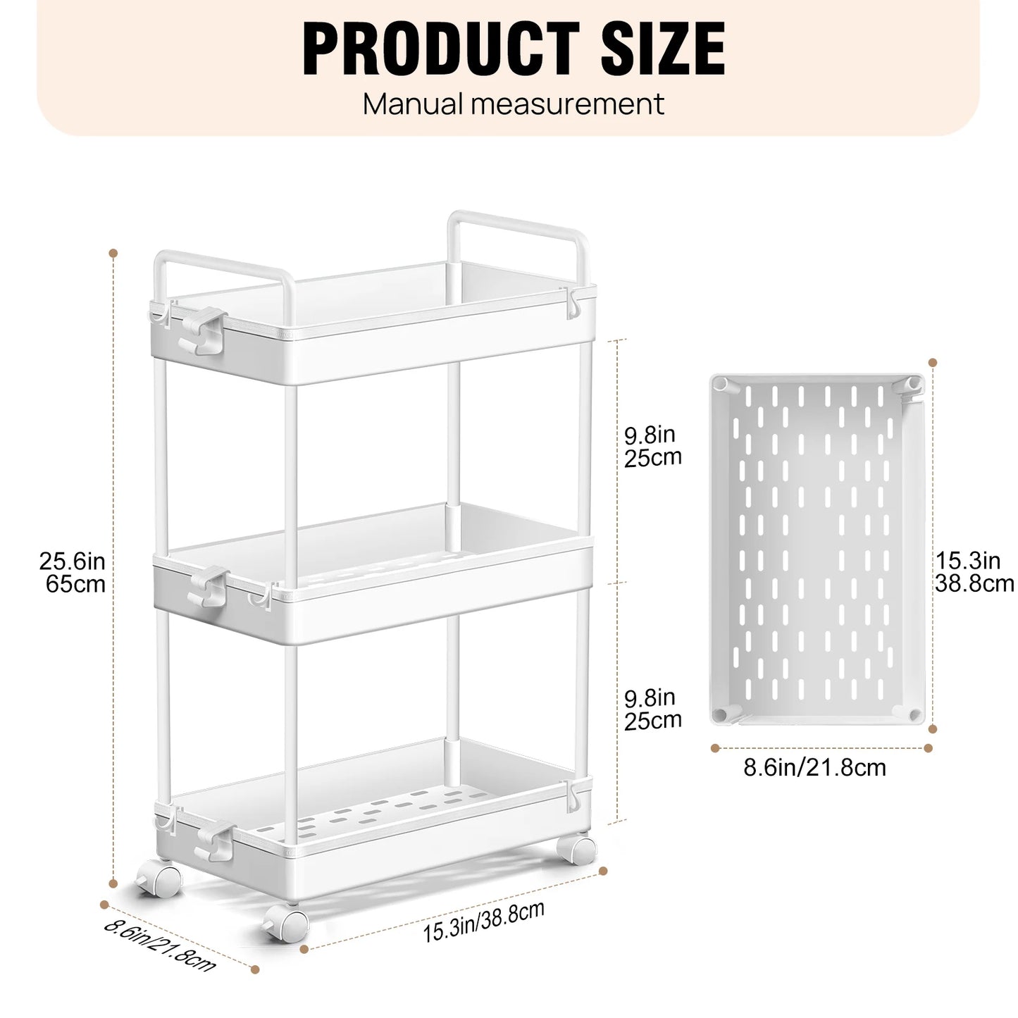 Dayplus 3-Tier Storage Trolley Cart on Wheels,Multifunctional Mobile Storage Trolley Slide-Out Rolling Utility Cart,Space-Saving