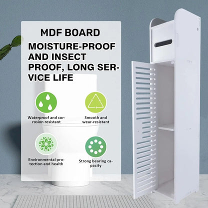 Bathroom Storage Cabinet 3 Tier Floor Cabinet Organizer with Door Free-Standing Toilet Roll Holder Narrow Toilet Storage Cabinet