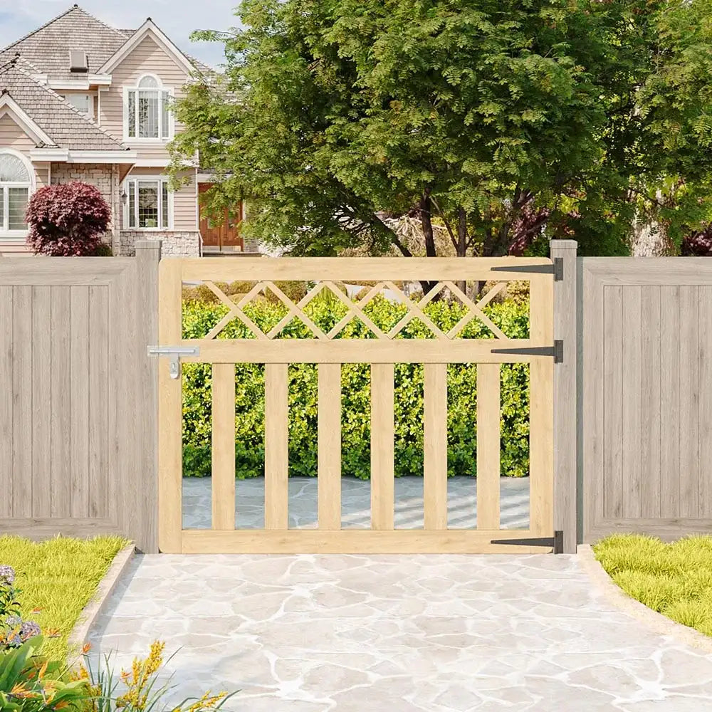 Wooden Garden Gate Pedestrian Fence Yard Door Security Barrier With Cross Top