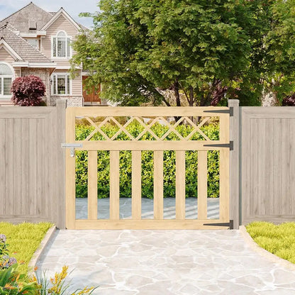 Wooden Garden Gate Pedestrian Fence Yard Door Security Barrier With Cross Top