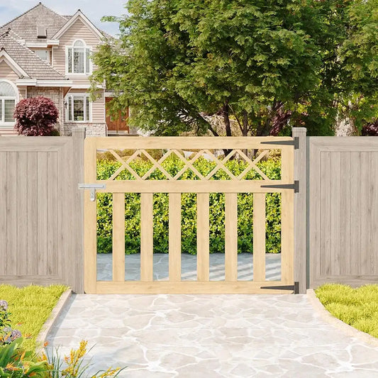 Wooden Garden Gate Pedestrian Fence Yard Door Security Barrier With Cross Top